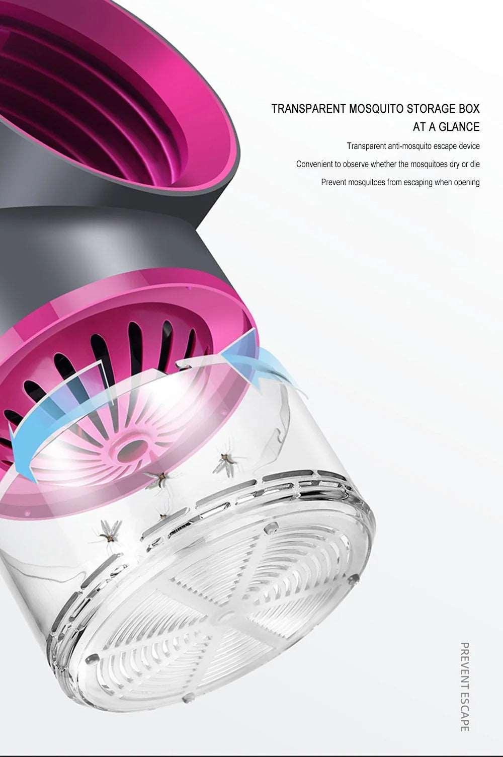 LED lamp attracts & traps mosquitos with light. Kills them safely, zap-free. Safe for homes & bedrooms.