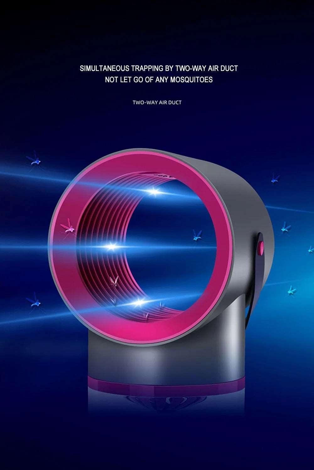 LED lamp attracts & traps mosquitos with light. Kills them safely, zap-free. Safe for homes & bedrooms.