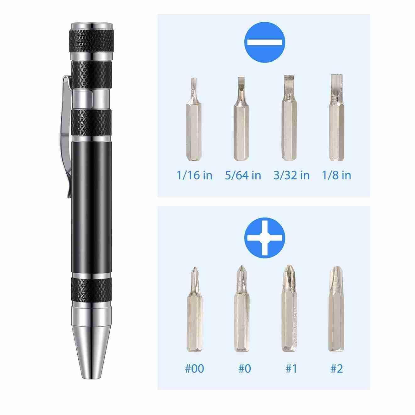8 In 1 Screwdriver Pen Set Magnetic Tip Mini Stainless Steel Precision Screw - TALEC | Shop Dill Khol K