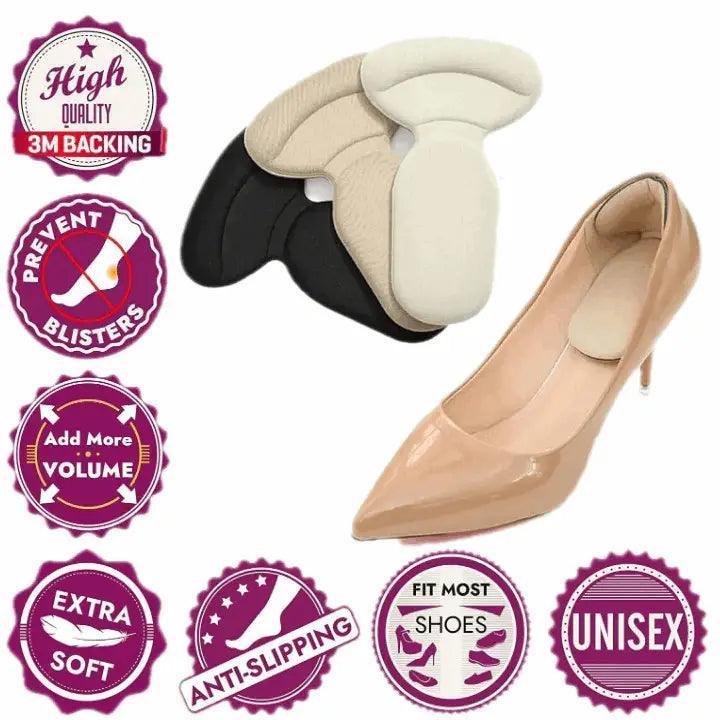 Sticky T-shaped pads for high heels. Stops slipping & adds arch comfort. Fits most shoes.