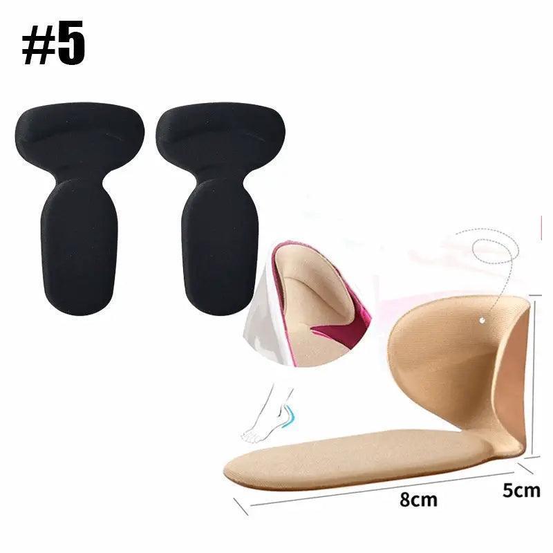 Sticky T-shaped pads for high heels. Stops slipping & adds arch comfort. Fits most shoes.