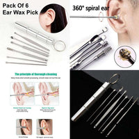 Stainless steel earwax removal kit. 6 tools for safe ear cleaning. Reusable alternative to cotton swabs.