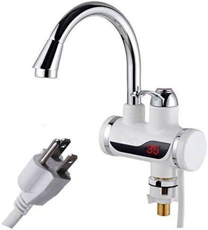Instant hot water faucet heats water on demand.  LED display shows temp.  Great for kitchens & bathrooms.