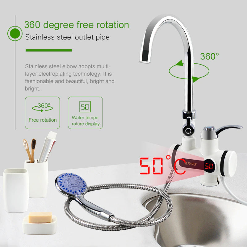 220V Digital Tankless Instant Heater Faucet Hot/Cold Water Tap for Kitchen & Washroom