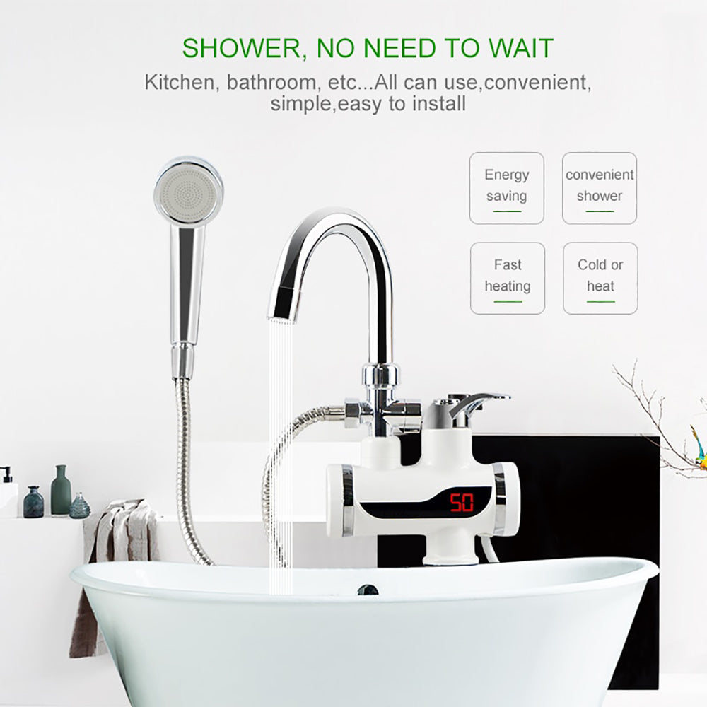 220V Digital Tankless Instant Heater Faucet Hot/Cold Water Tap for Kitchen & Washroom