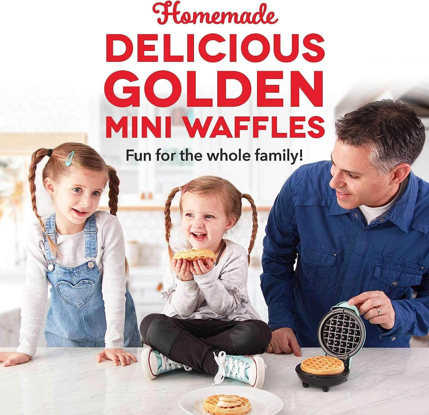 Mini waffle maker - quick & easy delicious waffles. Perfect for breakfast, snacks, or desserts. 