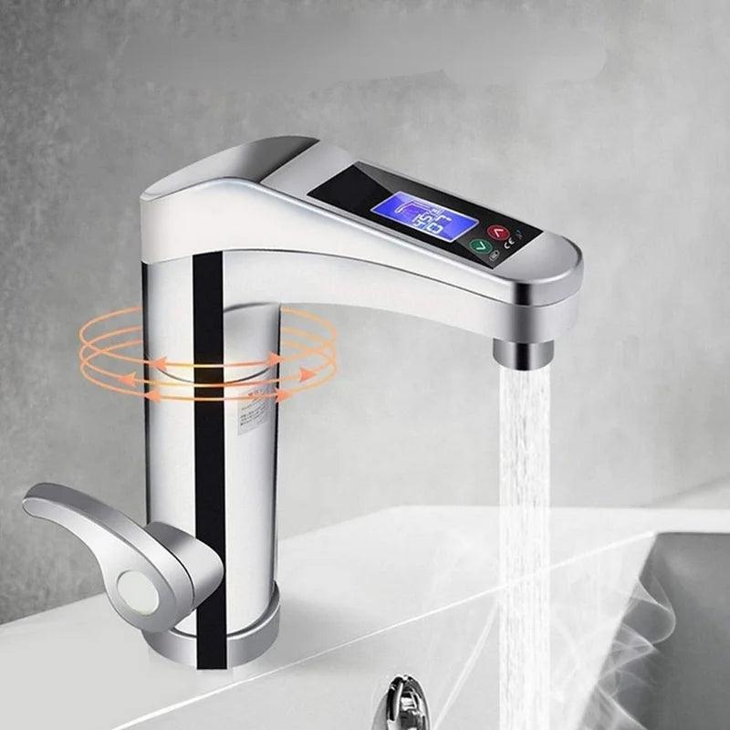 Instant hot water faucet heats water on demand. Digital display shows temp & lets you adjust for warm to hot water.