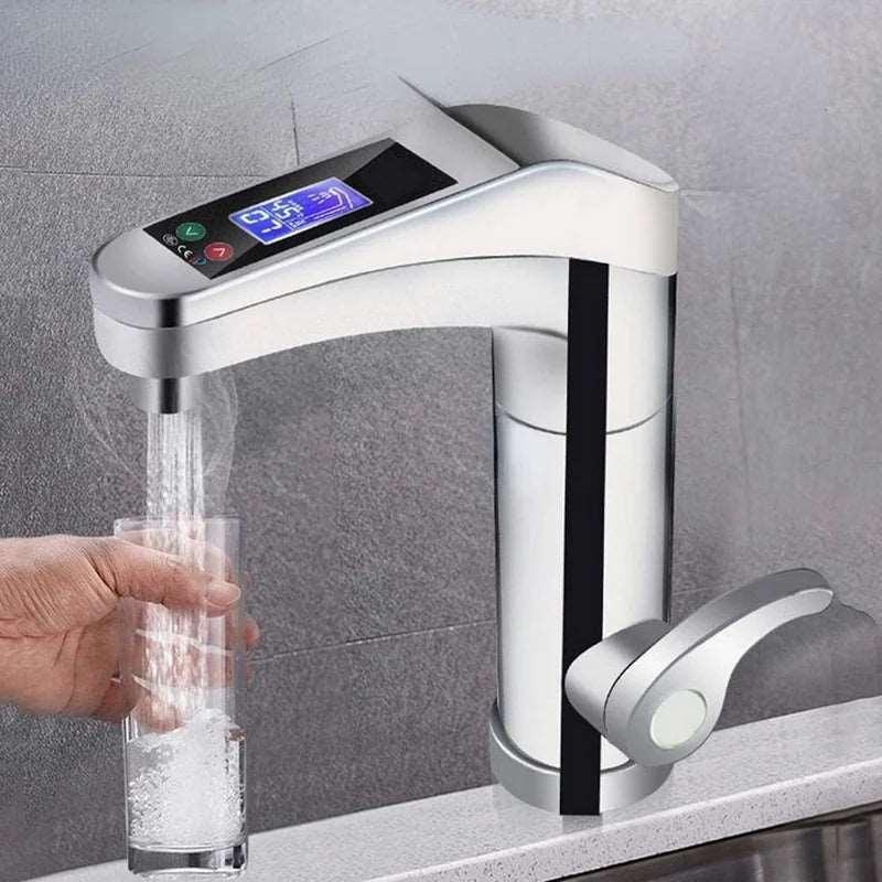 Instant hot water faucet heats water on demand. Digital display shows temp & lets you adjust for warm to hot water.