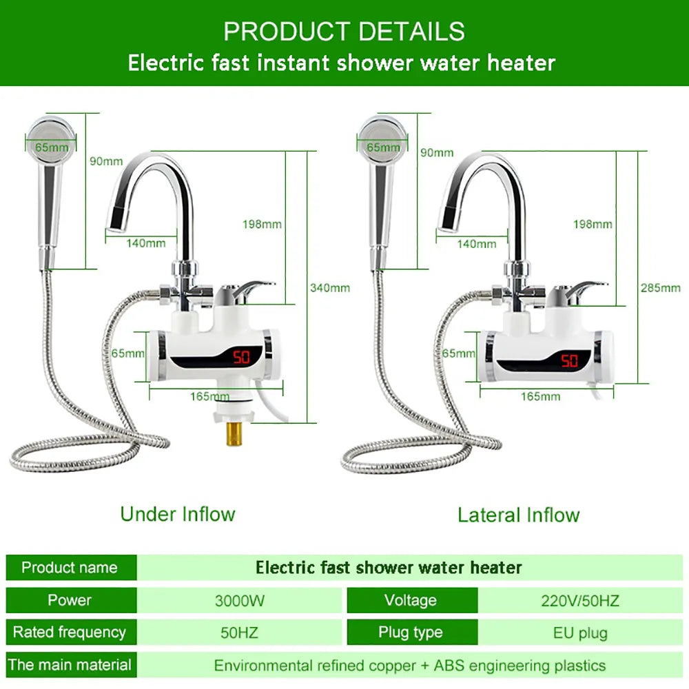 220V Digital Tankless Instant Heater Faucet Hot/Cold Water Tap for Kitchen & Washroom