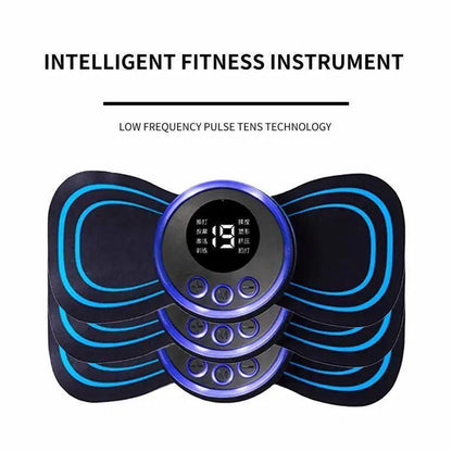 Portable electric massager relieves muscle aches & tension. Uses pulses to stimulate & relax. Great for neck, back & body.