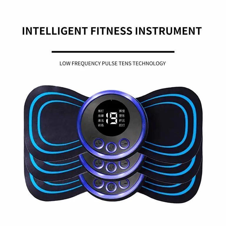 Portable electric massager relieves muscle aches & tension. Uses pulses to stimulate & relax. Great for neck, back & body.