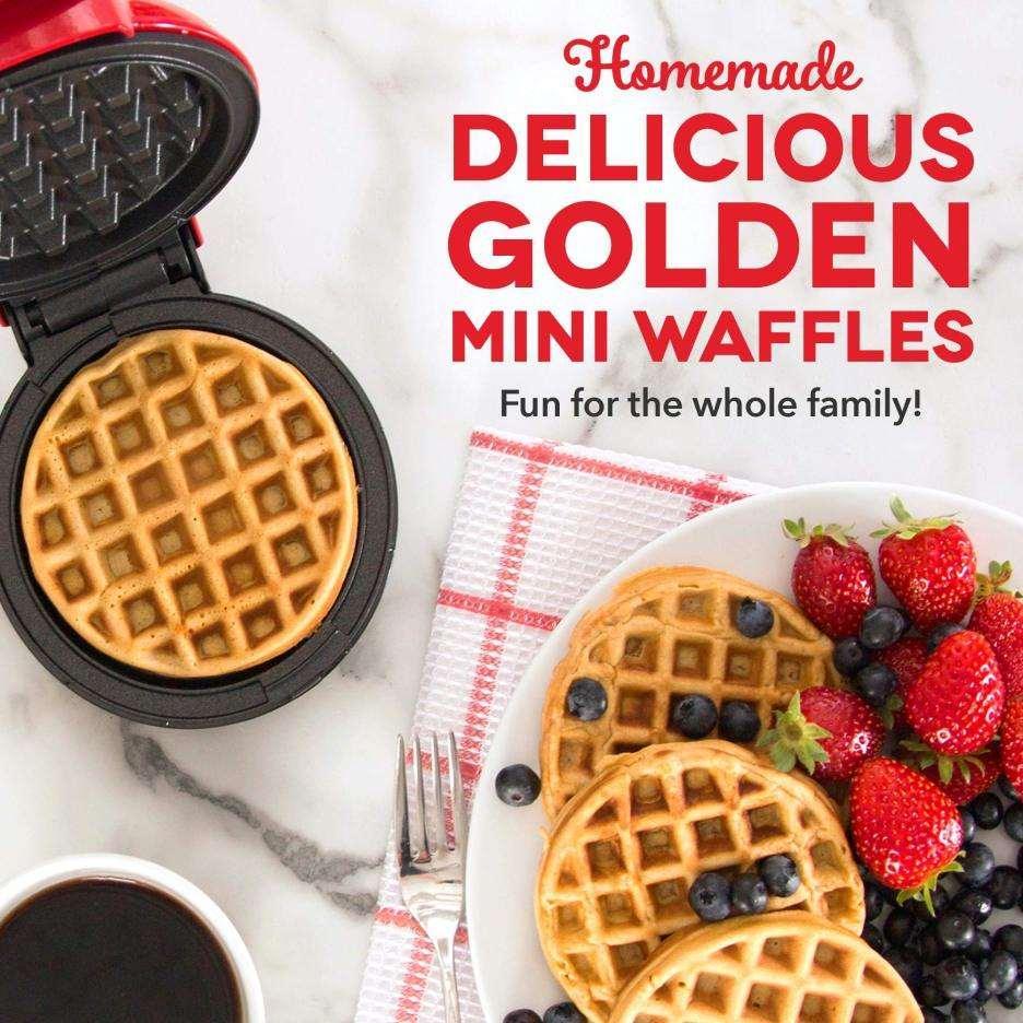 Mini waffle maker - quick & easy delicious waffles. Perfect for breakfast, snacks, or desserts. 